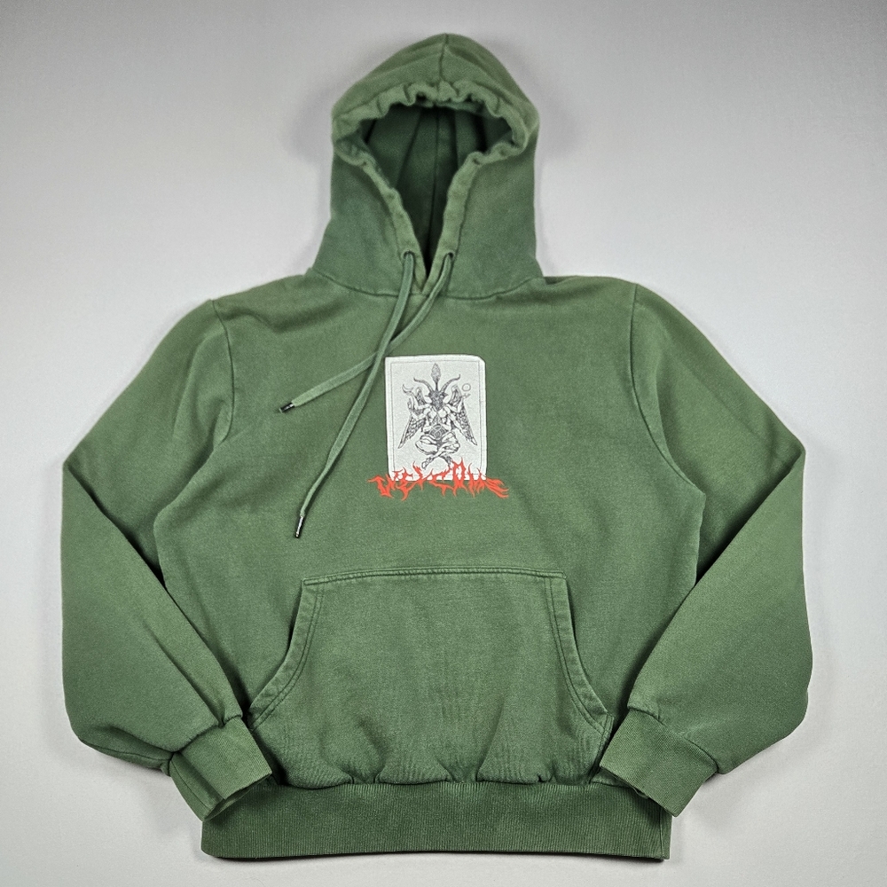 Welcome Skateboards Coagula Baphomet Tyvek Patch Hoodie Dark Green Small Goth